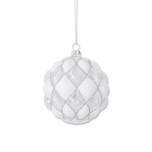 4.5” ROUND BEADED WHITE ORNAMENT