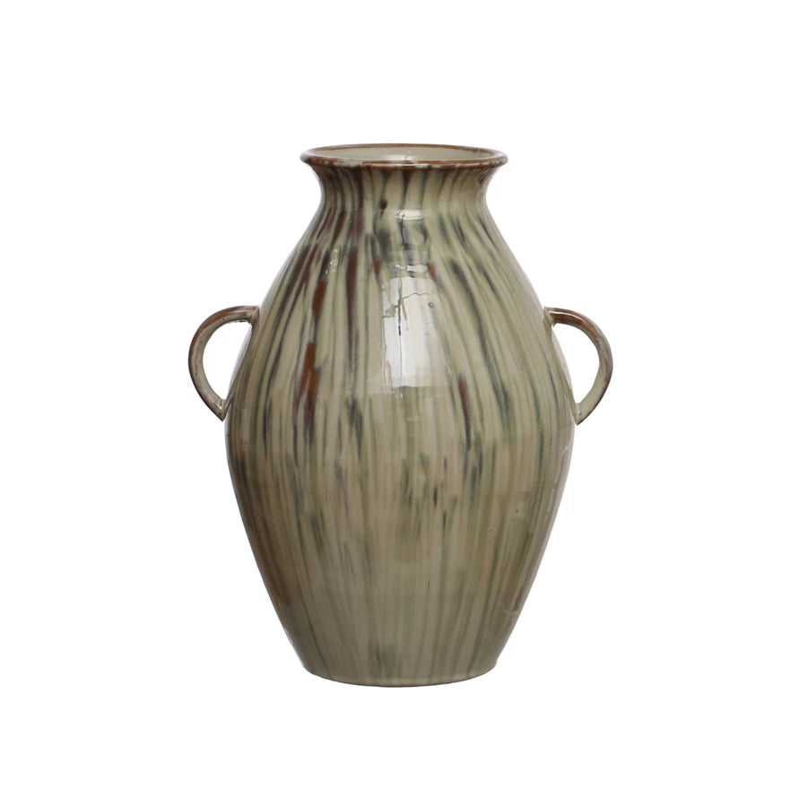 Hand Painted Stoneware Vase w/ Handles