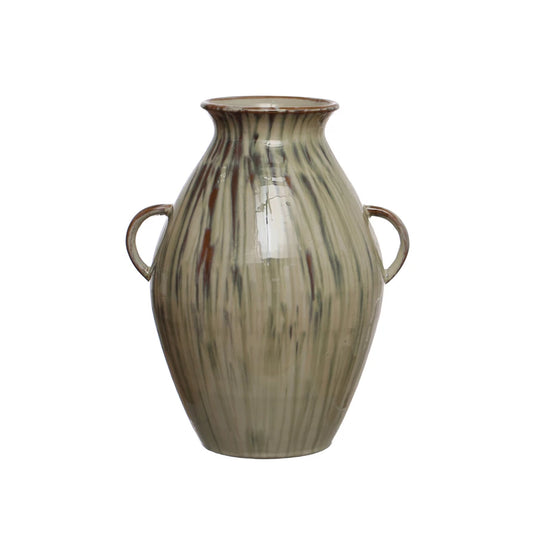 Hand Painted Stoneware Vase w/ Handles