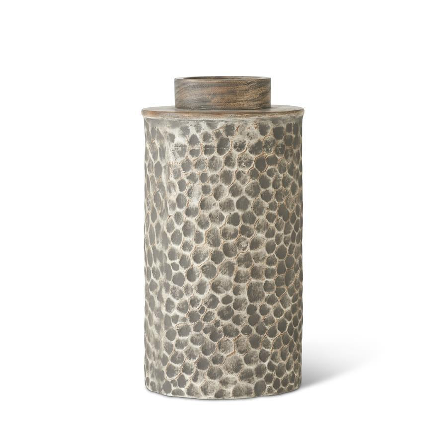 19” Hammered Vase w/ Wood Top - Gray