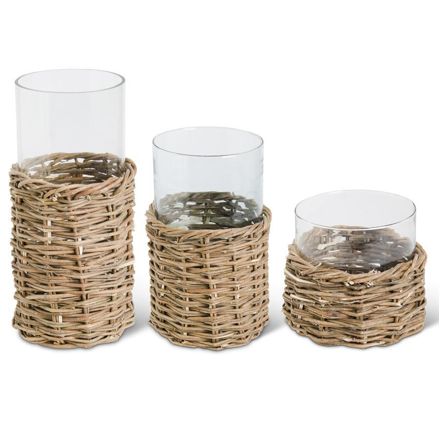 Sm. Glass Cylinder w/ Rattan Base