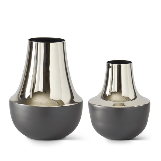 Lg Silver Top Black Vase