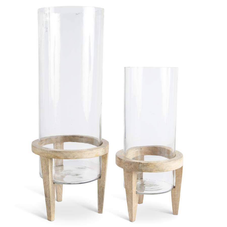Tall Glass Cylinder W/ Wood Base