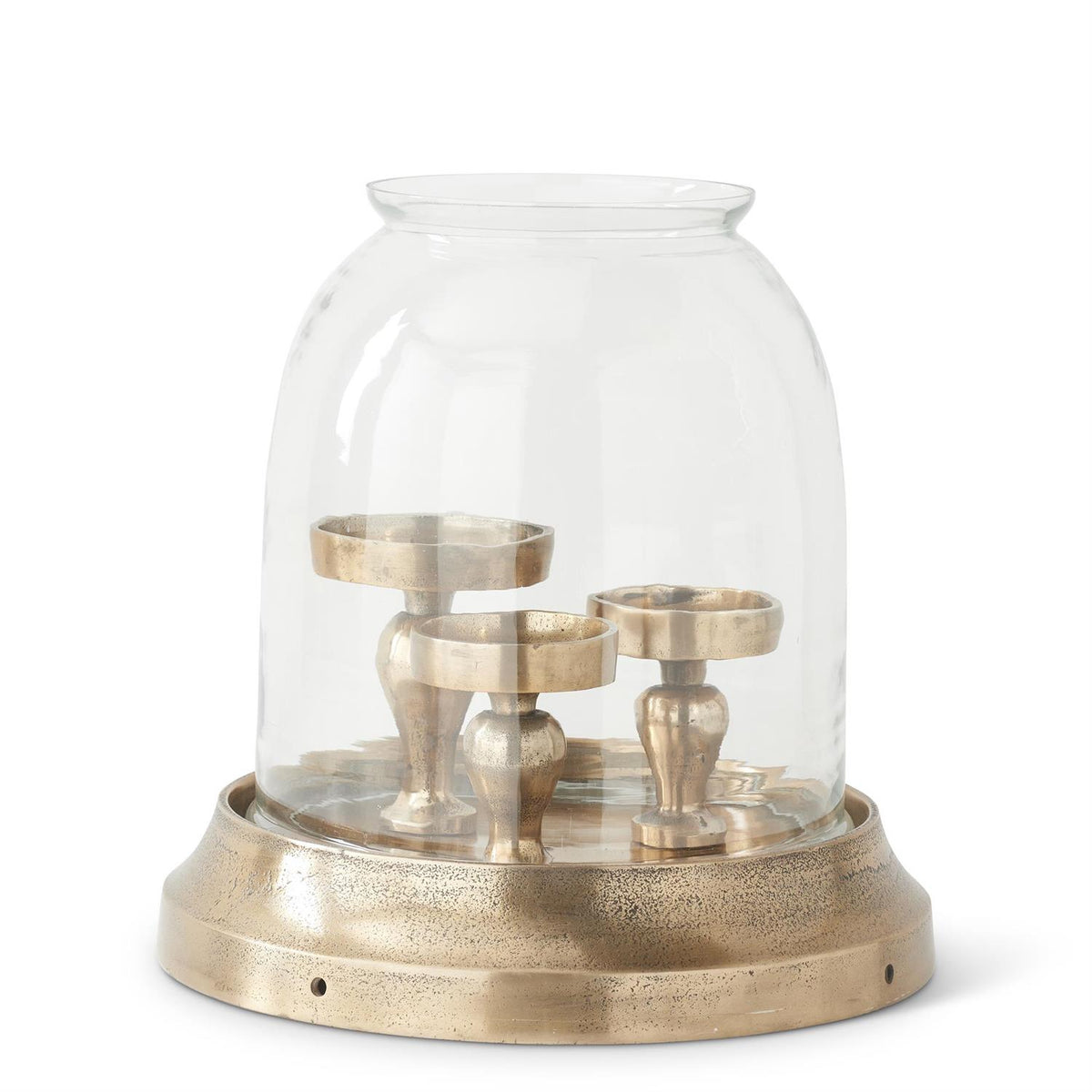 14” Antique Brass 3 Candle Hurricane