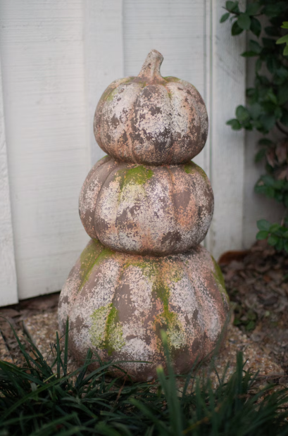 THREE STACKED FAUX CONCRETE PUMPKINS