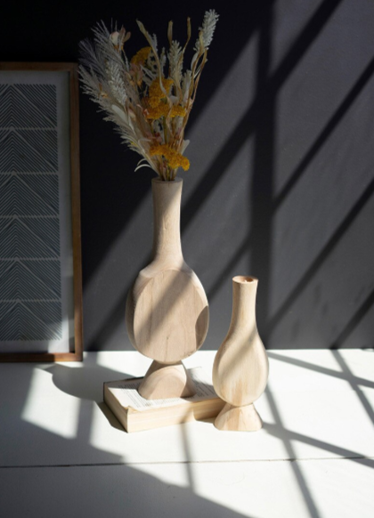 LG CARVED WOODEN BUD VASE