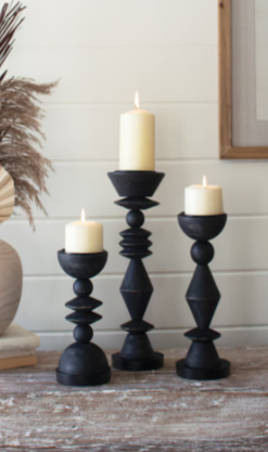 MD BLK TURNED WOOD CANDLE HOLDERS