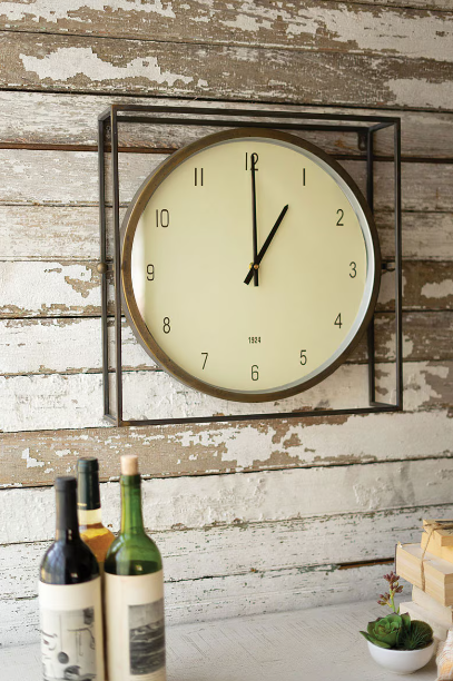 ROUND CLOCK W/SQUARE METAL FRAME