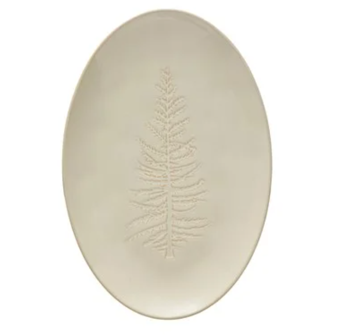 OVAL STONEWARE PLATTER W/TREE
