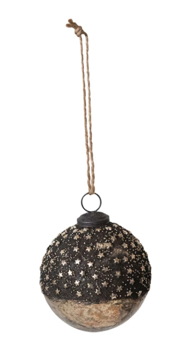 BRONZE&SIL GLASS ORNAMENT W/STARS