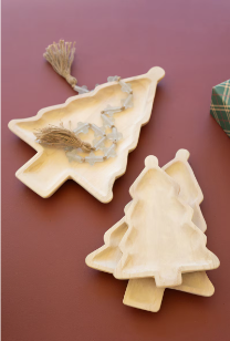 MD CARVED WOOD CHRISTMAS TREE PLATTER