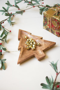 CARVED WOODEN CHRISTMAS TREE PLATTER