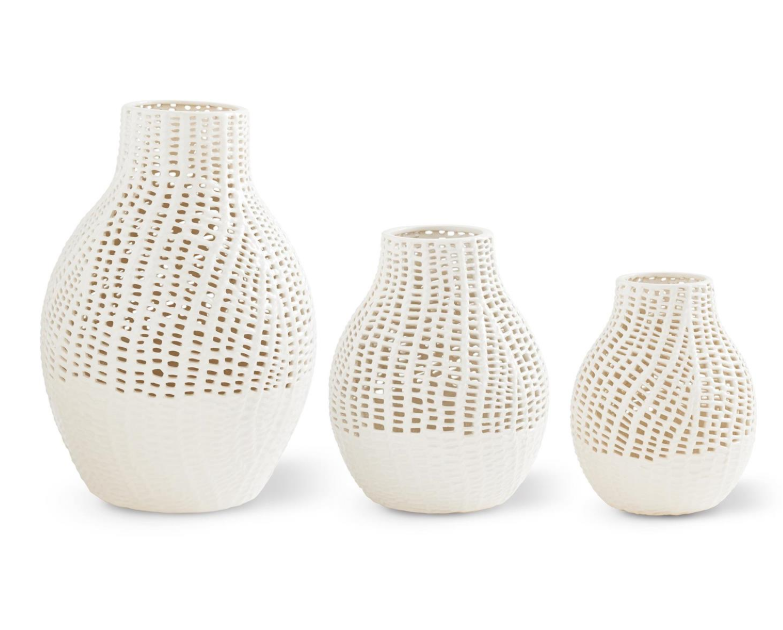 White Ceramic Basket Weave Vase - MD
