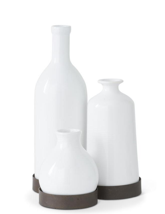 Ceramic Vases Attached to Rustic Metal Base