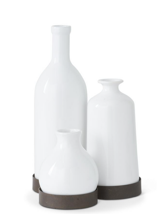 Ceramic Vases Attached to Rustic Metal Base