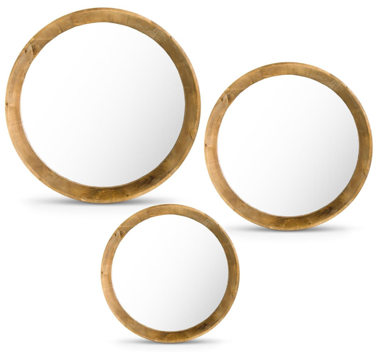 Round Fir Wood Framed Mirror - LG