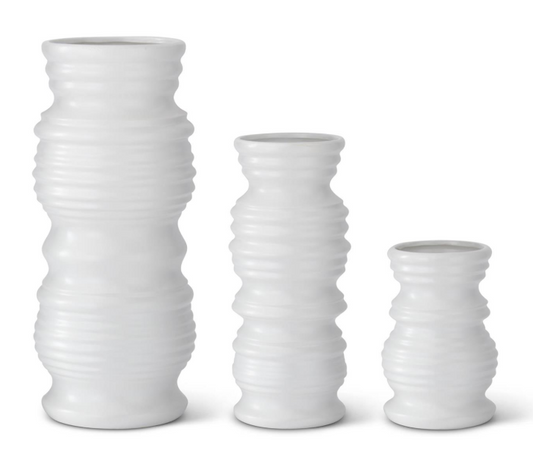 Matte White Stoneware Ribbed Vase - LG