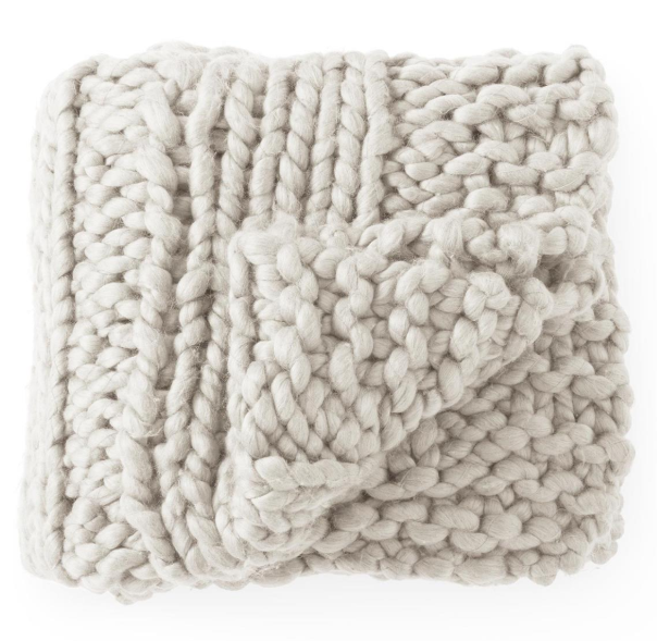 Cream Hand-Knit Braided Throw Blanket 60"
