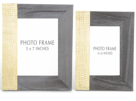 Gray Marbled Resin & Textured Brass Frame - A
