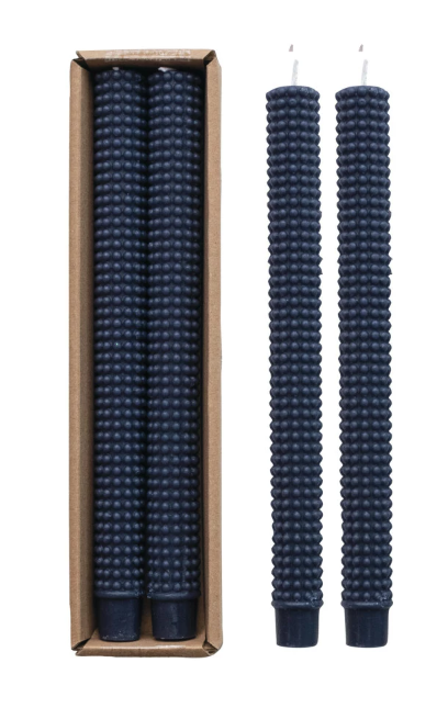 Navy Hobnail Taper Candles - Set of 2