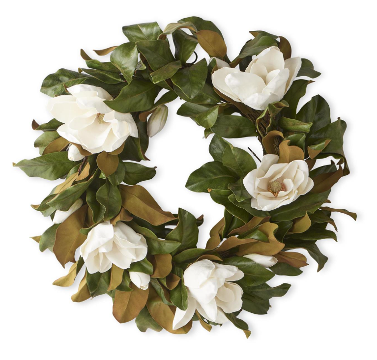 30" White Magnolia Wreath
