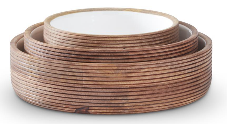 LG Ribbed Mango Wood Bowl w/White Center
