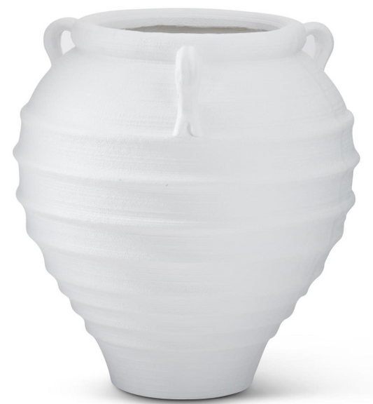 23.75" White Indoor/Outdoor Ribbed Pot w/Handles