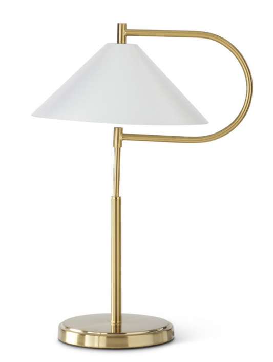 21.5" Gold Metal Desk Lamp w/White Metal Shade