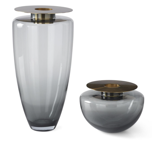 LG Gray Glass Vase w/Brass Topper
