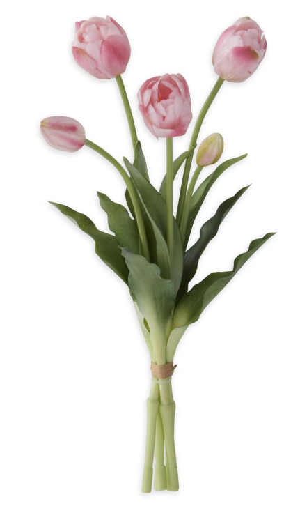 15" Pink Real Touch Tulip Bud & Bloom Bundle