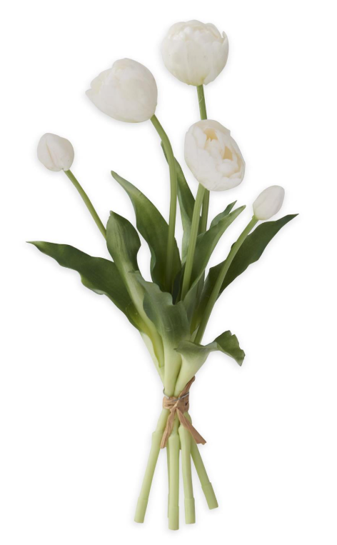 15" White Real Touch Tulip Bud & Bloom Bundle