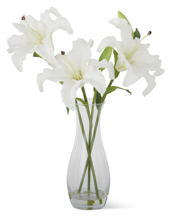 18.5" White Real Touch Lily in Glass Vase