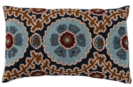 Cotton Slub Embroidered Lumbar Pillow