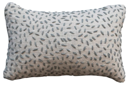 14"x9" Hand-Embroidered Cotton Kantha Stitch Lumbar Pillow