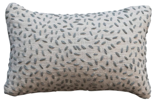 14"x9" Hand-Embroidered Cotton Kantha Stitch Lumbar Pillow