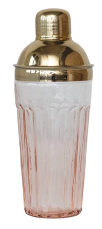 Pink & Gold Glass Cocktail Shaker w/ Stainless Steel Top