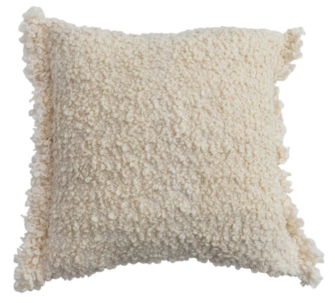 18" Cream Woven Bouclé Indoor/Outdoor Pillow