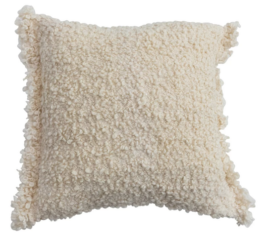 18" Cream Woven Bouclé Indoor/Outdoor Pillow