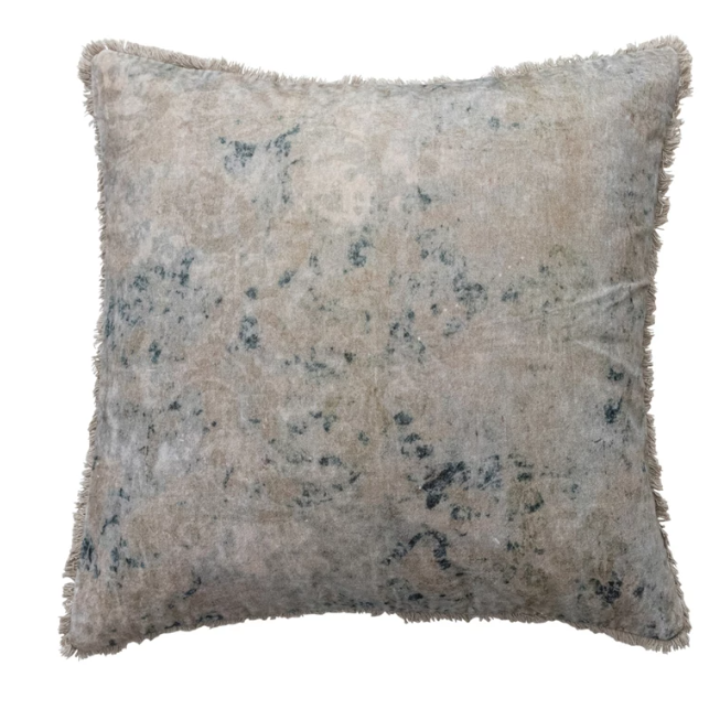 24" Square Cotton Velvet Printed Pillow