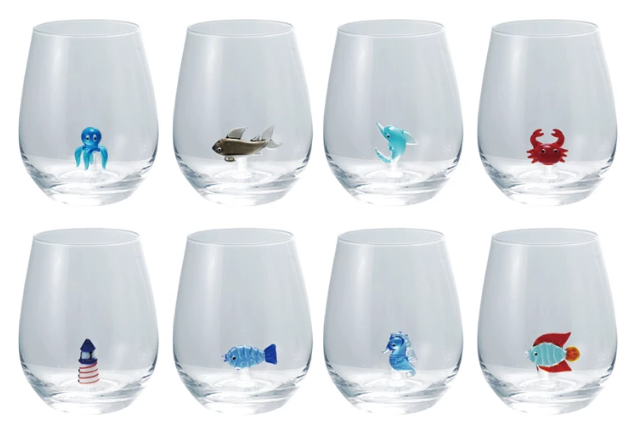 Stemless Wine Glass w/ Hand-Blown Figure