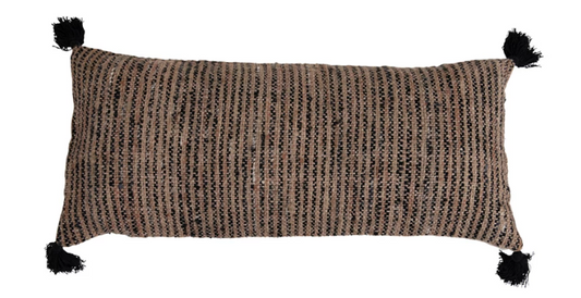 36"x16" Woven Cotton Striped Lumbar Pillow