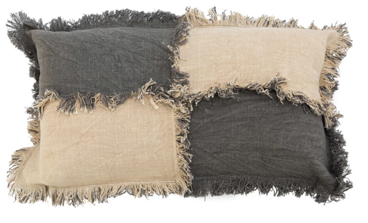 24"x12" Woven Cotton Slub Color Block Lumbar Pillow