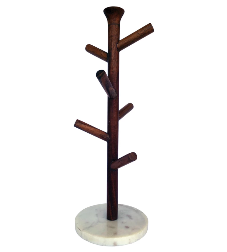 Mango Wood & Marble Mug Rack