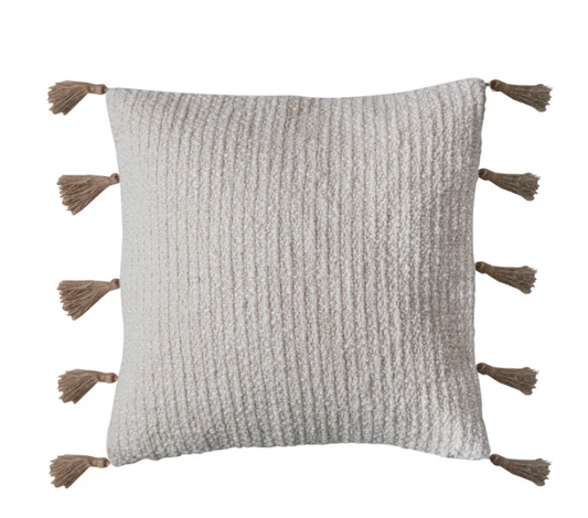 18" Cotton & Linen Pillow w/ Jute Tassels