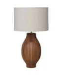 Mango Wood Table Lamp w/ Carved Lines