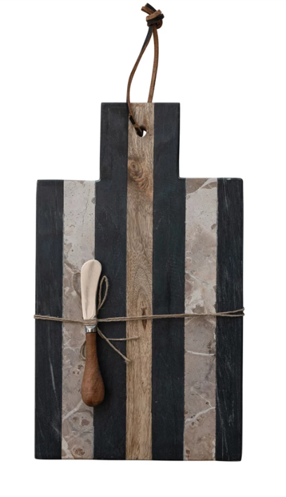 Marble Board w/ Leather Tie & Canape Knife