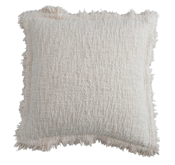 20" Woven Cotton Bouclé Pillow w/ Fringe