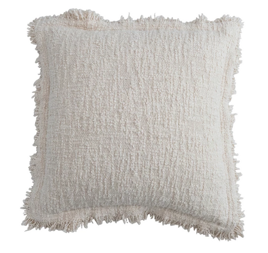 20" Woven Cotton Bouclé Pillow w/ Fringe