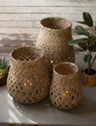 SM - Woven Bamboo Lantern w/ Glass