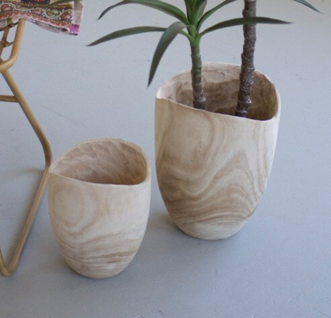 SM - Hand-Carved Wooden Urn